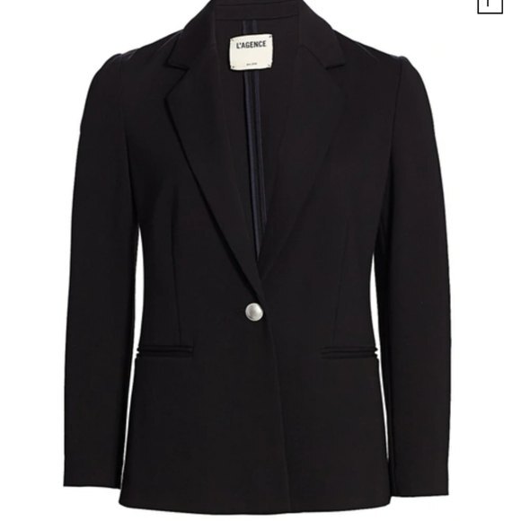 L'AGENCE Solid One Button Notch Lapel Ponte Blazer, Black, size 2 - Picture 4 of 16
